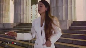 Angie outside smoking in public