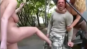 Outdoor Ball-Kicking FemDom Dominatrix Enjoys Her Submissive's Painful Pleasure