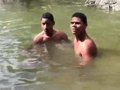 Latin twink studs get horny splashing in the river