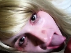 Blonde Crossdresser Swallows Huge Load from Older Man