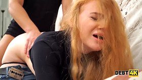 Debt-busting blonde teen in HD 1080p gets her shaved pussy and tight ass pounded