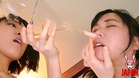 Dominant Ameri HOSHI pushes her spit-dripping tongue deep into Ena YUZURIHA’s nose — then feeds her a gob of thick mucus as reward, Just fluids and filth (Part 2)