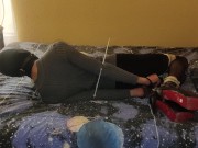Selfbondage Hogcuffed vibed n orgasm denied