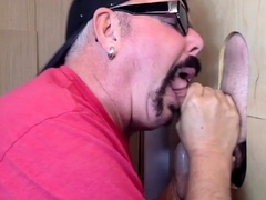 Moustache auntie giving blowjob