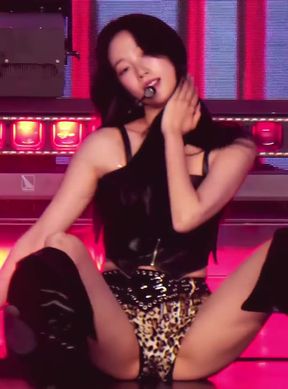Curvy Japanese K-pop fan exposes her petite black pussy while sitting