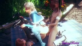 Elsa & Anna Engage in Steamy 3D Hentai Threesome with Cartoony Orgasmic Delight