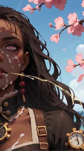 The Nasty Ebony Goddess Gives a Cherry Blossom DT by the Ocean.
