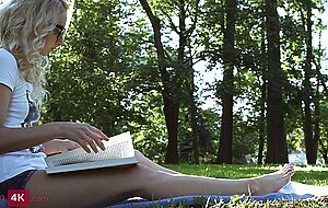 Denim shorts blonde teen strips naked, gets licked, fucked, and facialed