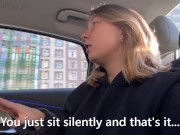 Girl is ready for everything! Masturbates pussy in taxi while driver doesn't see