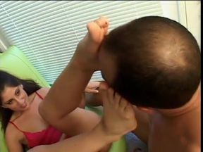 Guy DiSilva sniffs Luscious Lopez's feet in foot fetish video
