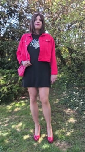 Black dress with red pumps - outdoor and indoor compilation