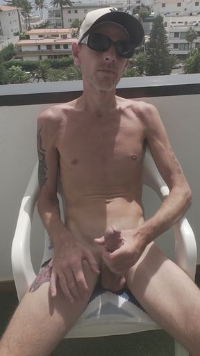 Outdoor Big Dick Stepdaddy Wanking Hotel Balcony