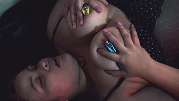 BBW Lesbian Foot Worship, Vibrator Orgasm and Nipple Clamps