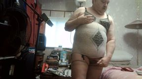 GIRDLED GAY BOY - girdled wiener play and cumm eating