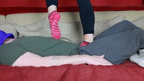 Hard amateur cock trampling in slippers and socks
