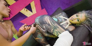 Two Hot Girls in Latex and High Heels Using Big Metal Toy Together, Atp, Anal Gapes, Lesbian