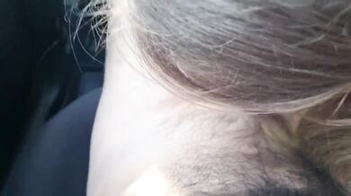 Blonde babe deep throats cum in car blowjob
