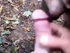 Outdoor Masturbation, Cum on His Cock