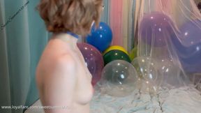 Nail Popping Big Balloons while I Bounce on Top of Each