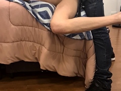 Bareback cock fucks shemale slut from behind