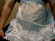 Crossdresser wearing a maid dress, diapers and jerking off