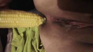 Chubby butt pounded with corn