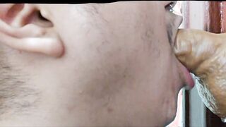 Latin Faggot Experiences Deep Gullet on 8in Fake penis Pipe