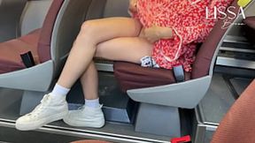Public bus fantasy: Sultry woman teases herself