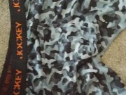 White boy cumming on camo boxers