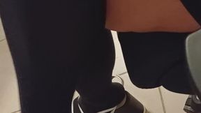 Overhead Tease in Blue Heels & Black Stockings