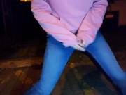 Wetting my jeans on parking place at night(loud hissing sound)