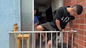 I exercise at home, my neighbor sees me and gets provoked by my big cock I give her a hard fuck.