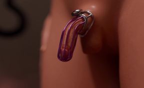 Olivia locks my chastity cage then grinds my small cock raw