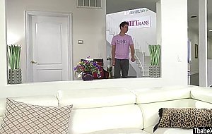 Ts Ella Hollywood sucks cock and takes it up her ass in the couch