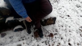 Beating Her Pussy in the Snow