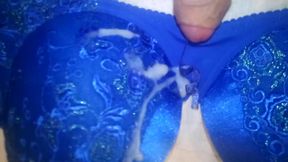 Leatransteen Cum on a Shiny Blue Satin Bra