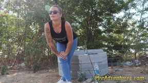 Chubby Tattoed Girl Desperate to Pee Wet Herself and Pipi in Her Jeans While Doing Her Fitness