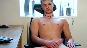 Cute blond twink Mark R cums after jerking off for interview