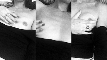 Je nourrie ma poitrine en me massant les seins avec du beure de karité Et ...