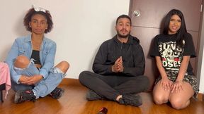 A fresh trio of players in a Strip Spin the Bottle game