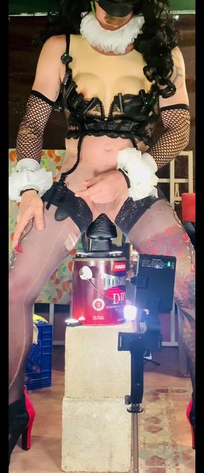 Femboy Sexy Lingerie Riding Big Black Dildo