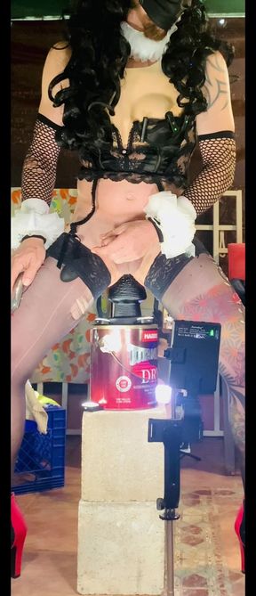 Femboy Sexy Lingerie Riding Big Black Dildo