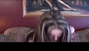 Sexy slut in pink with a tight round ass sucks a cock and then rides it