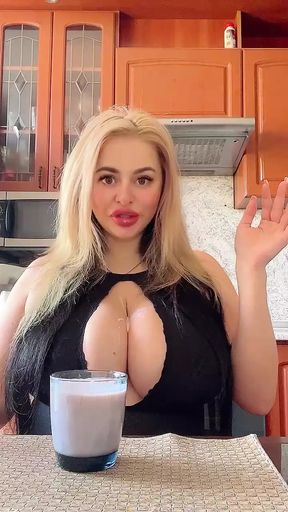 Such a sloppy one spilled yogurt on big natural tits