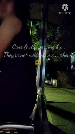 Sissy Slut Sitting on a Huge Dildo in Bus Station at Night While Cars Pass by