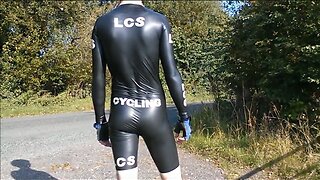 Cycling in latex skinsuit