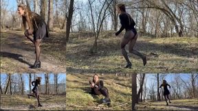 Chloe twisted her ankle and is hopping on one high-heeled shoe (custom video)