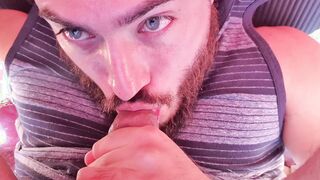 SELF FACIAL CUMSHOT on my camper, Fellating my own nads & manmeat