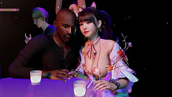 3D Animation - Young cosplayer at night club