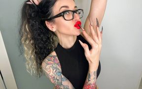 Long Nails and Fishnets Gloves, Sucking Fingers, Red Lips and Long Hair